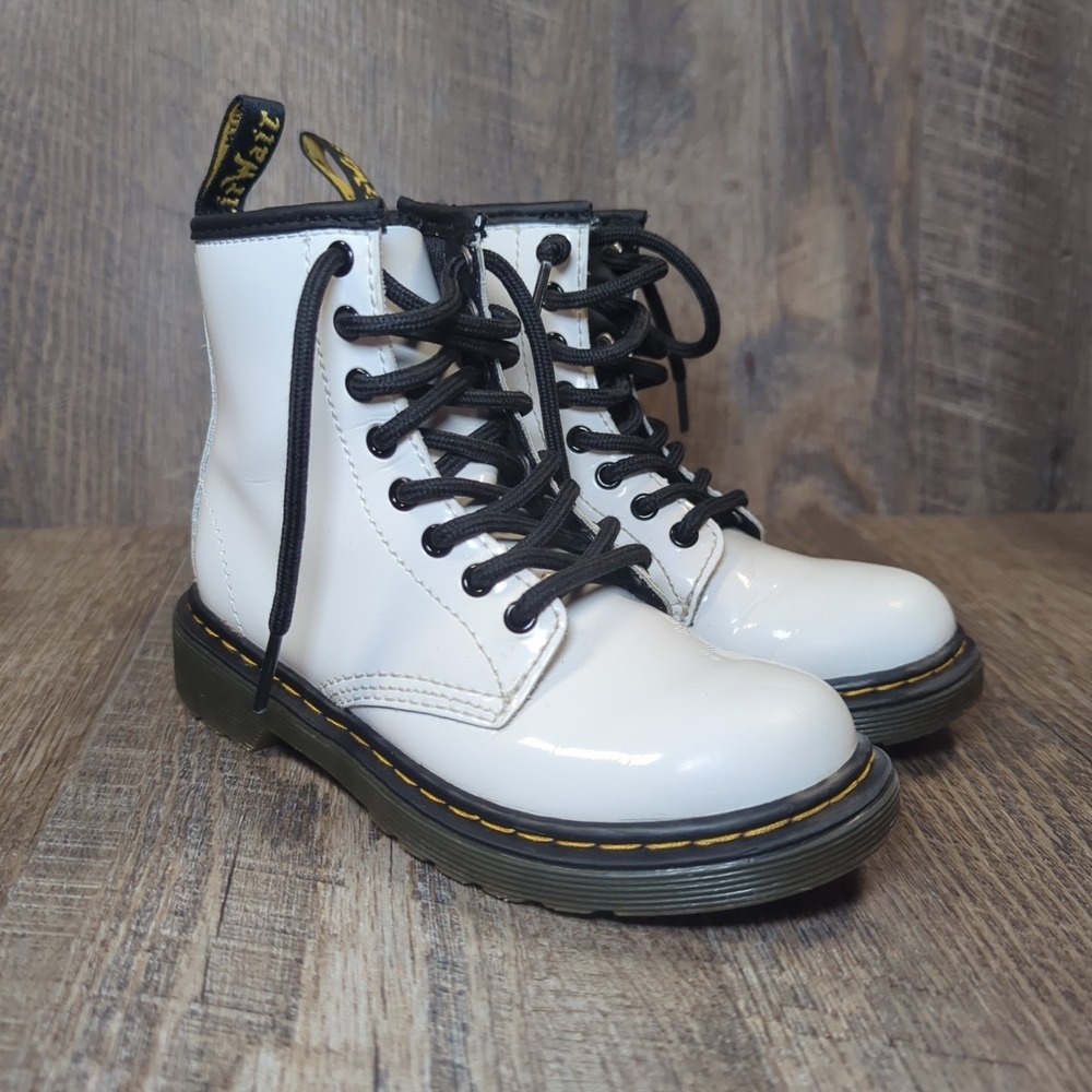 Dr Martens 1460J White Patent Leather Ankle Boots Youth Kids Size 12 US Zip Side